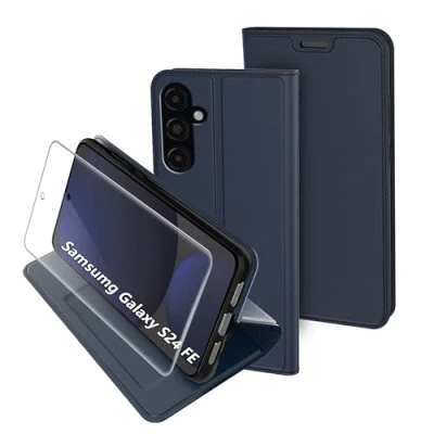 Image de FDHYFGDY Coque pour Samsung Galaxy S24 FE + 1x Protecteur d&#039;écran, Étui Portefeuille en Cuir PU de Qualité Supérieure Antichoc [Aimant] [Fonction Support] [Fente Carte] Protection à Rabat