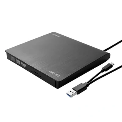 Image de Lecteur DVD externe SAVIO Slim AK 59 Blanc USB C/USB A Plateau CD/DVD 14.7x14.1x1.7cm