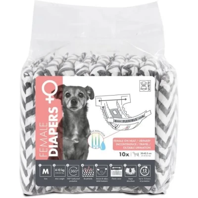 Image de Couches pour chien M PETS DIAPERS Femelle x10 Tour de taille 30 42,5 cm 4 10 kg Indicateur d’humidité 12h protection