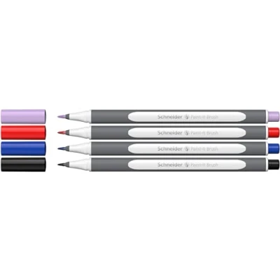 Image de Schneider Brushpen Paint It 070 Lot de 4 stylos pinceaux qualité supérieure avec pointe flexible et couleurs vives pour la calligraphie, le lettrage à main plus encore