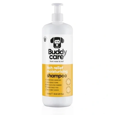Image de Shampoo Hydratant Anti Démangeaisons pour Chien par Buddycare Shampooing Nettoyant en Profondeur Parfum Lait &amp; Miel À l’Aloe Vera et Pro Vitamine B5 (1L)