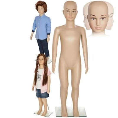 Image de tectake® Mannequin de vitrine Enfant démontable Pivotable et Mobile Pied en Verre avec Attaches pour Les Mollets Homme Femme