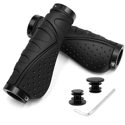Image de REETEE Poignées Guidon Vélo Caoutchouc Antidérapant de Ergonomique Guidon, avec Double Verrouillages, 22 mm VTT/Bicyclette (Noir)