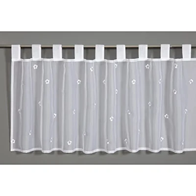 Image de GARDINIA Brise Bise, Voile Avec Broderie Fleurs Éparses, Translucide et Transparent, Blanc, 140 x 48 cm