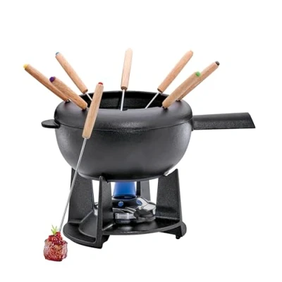 Image de Spring SAAS FEE Service à Fondue en Fonte avec 8 fourchettes Noir Ø 20 cm, Fonte, Noir, cm