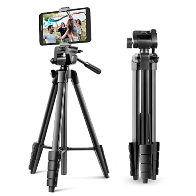 Image de UBeesize trépied pour Appareil Photo, 163 cm, Portable, avec télécommande et Support de téléphone, Photo en Aluminium Enregistrement vidéo, Streaming Direct, Compatible téléphone