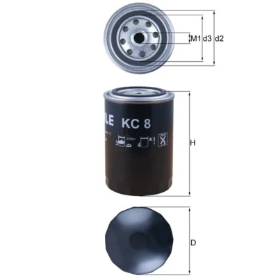 Image de MAHLE ORIGINAL KC 8 Filtre à Carburant vissé IVECO: Trakker, SCANIA: L,P,G,R,S series, 4 P,G,R,T VOLVO: FM 12, FH 12