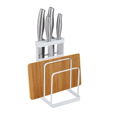 Image de Relaxdays Range Couteaux Deux en Un pour et Planches à découper ou couvercles de Casserole, métal, Blanc