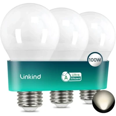 Image de Linkind Ampoule LED E27 Ultra Efficace, 1521lm, 7,2W = 100W, 4000K Blanc Neutre, Classe Énergétique A, 50 000H Durée de Vie, Non Dimmable, A60, Mat, Lot 3