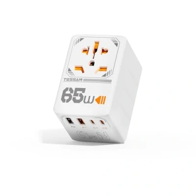 Image de TESSAN 65W GaN Adaptateur Prise Universelle avec USB C, C à Charge Rapide, Universel de Voyage 2 A, Chargeur pour Japon, USA, Australie, Anglaise