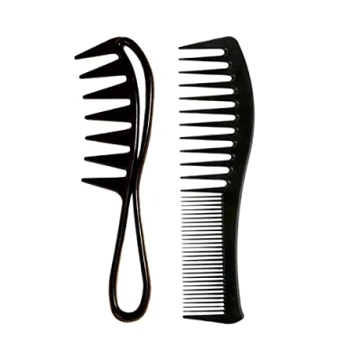 Image de 2 Pièces Ensemble de Peigne à Cheveux, Cheveux Dents Larges professionnel Anti Statique Résistant la Chaleur pour Différents Types (Noir)