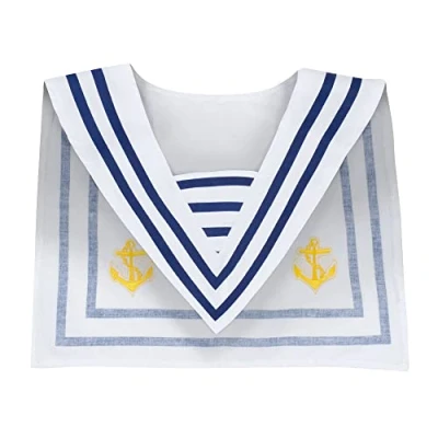 Image de Boland 44354 Col marin, blanc bleu avec ancre jaune brodée, capitaine, bateau, accessoire, déguisement, carnaval, fête à thème
