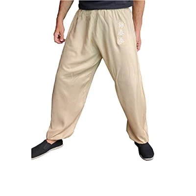 Image de Pantalon Kung Fu Style Tai Chi et Wing Chun Homme Femme Ample Agréable en Viscose (WC Beige, Taille M)