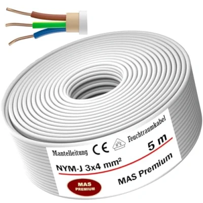 Image de Câble d&#039;alimentation pour pièces humides Longueur 5, 10, 20, 25, 50 ou 100 m gainé NYM J 3 x 4 mm² Avec anneau une pose fixe (5 m)