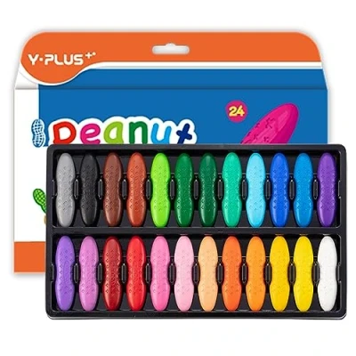 Image de YPLUS Crayons de Cacahuètes pour Les Tout Petits, 24 Crayon Couleurs Enfants Non Toxiques, Faciles à Tenir, Lavables Et Sûrs Fournitures d&#039;Art Colorier