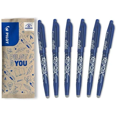 Image de PILOT Lot de 6 Frixion Ball Stylo effaçable à encre thermosensible roller rechargeable fabriqué partir plastique recyclé Bleu Pointe moyenne