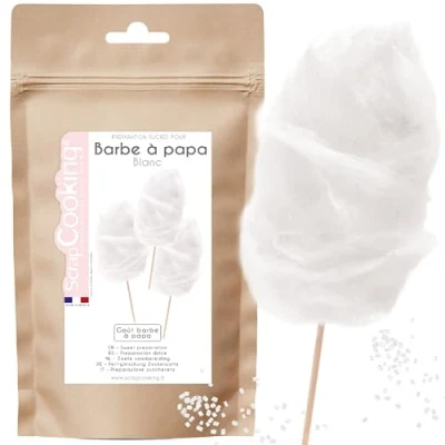 Image de ScrapCooking Sucre Barbe à Papa Blanche 400 g Préparation Sucrée Mix Pour 25 Barbes Machine Anniversaire, Mariage Coloris Blanc 8540