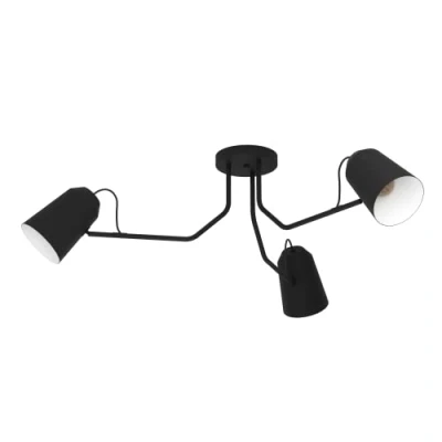 Image de Eglo Luminaire plafonnier Loreto, lampe de plafond scandinave avec 3 spots orientables, salon minimaliste en acier noir et blanc, douille E27