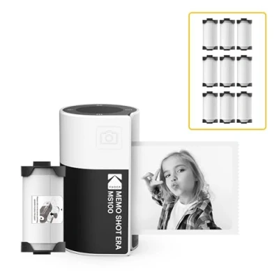 Image de KODAK Memo Shot Era Cadeau Noel Appareil Photo numérique instantané &amp; Imprimante Photo, Blanc (Appareil avec 1 Rouleau de Papier One Touch + 9 Rouleaux Set)