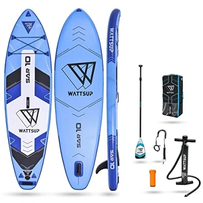 Image de Wattsup, Sup Stand Up Paddle Gonflable SAR 10&#039;, PB WSAR101, Planche Dropstitch avec Pack Pagaie, Leash, Pompe, Sac de Transport et Kit, Jusqu&#039;à 125kg, Volume 281l, Multicolore