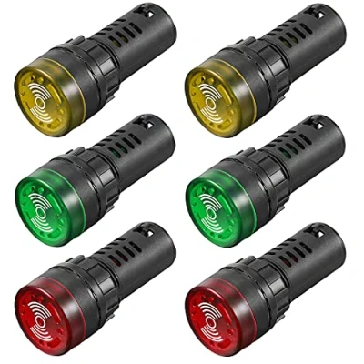 Image de GUUZI 6pcs AC DC 12V 22mm LED Flash Signal D&#039;alarme Indicateur Lampe avec Buzzer (Rouge/Jaune/Vert, Chacun pour 2pcs)