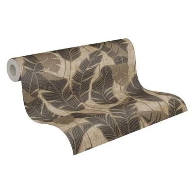 Image de A.S. Création 395024 Jade Papier peint intissé avec feuilles pour différentes pièces 10,05 x 0,53 m Fabriqué en Allemagne Beige noir