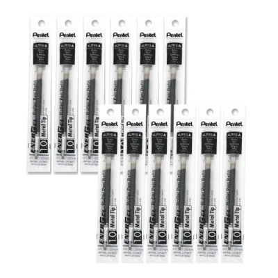 Image de Pentel LR10 A Lot de 12 Recharges encre gel Pointe métal 1 mm Noir