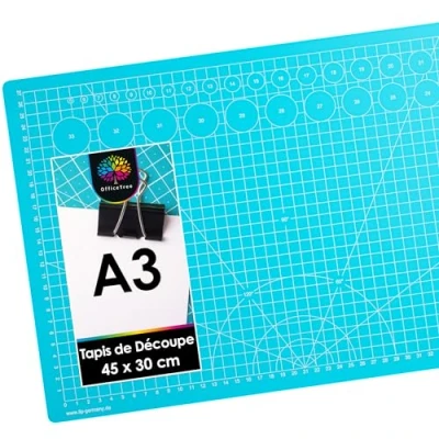 Image de OfficeTree® Tapis de Decoupe Autocicatrisant A3 Plaque Découpe Coupe Couture pour Découpages Professionnels 3 Couches PVC Recyclable (A3, Bleu)