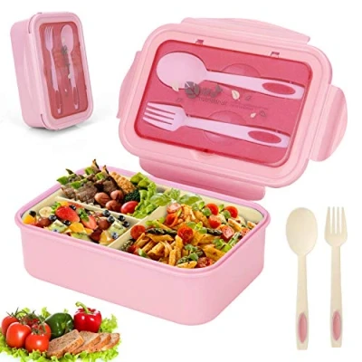 Image de Sinwind Lunch Box, Bento Boite Bento, Boîte Bento1400 ML avec 3 Compartiments et Couverts (Rose)