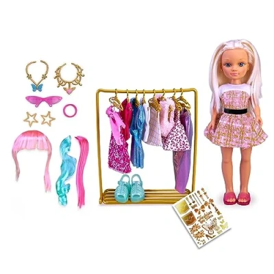 Image de Nancy NAC48000 Dressing Looks, Armoire pour Poupée Glamour, 8 Vêtements et Accessoires, Chaussures de Jouet, Garçons Filles à Partir 3 Ans, Célèbre