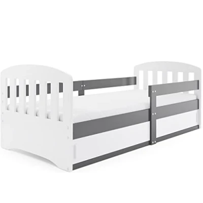 Image de Interbeds Lit Enfant Classic 80x160 avec sommier à Lattes et Coffre sous Le Structure très Stable Confortable Fonctionnel Simple (Gris)