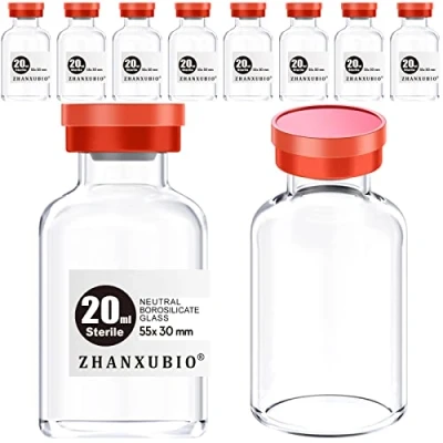 Image de ZHANXUBIO Lot de 10 flacons vides stériles avec port d&#039;injection auto cicatrisant et bouchon en plastique aluminium, emballage stérile (20 ml transparent)