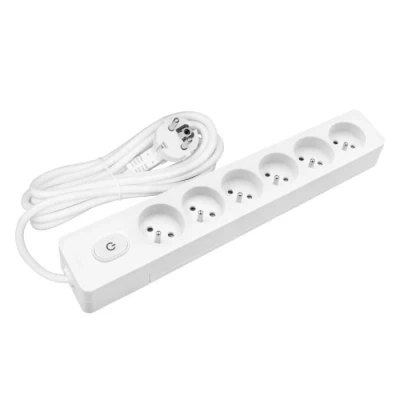 Image de Multiprise SELDUR G6FA22B, 6 prises type E + interrupteur à voyant, Blanc, câble 2m