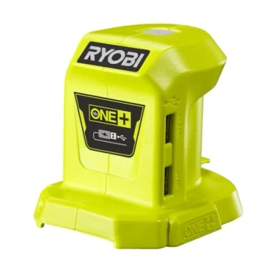 Image de Ryobi Chargeur USB 2 Ports (2,1 A et 1,0 A) Rapide 100% Rétro compatible avec les Batteries 18V ONE+ Détecteur d&#039;Intensité de Charge Idéal Camping, Chantier R18USB 0