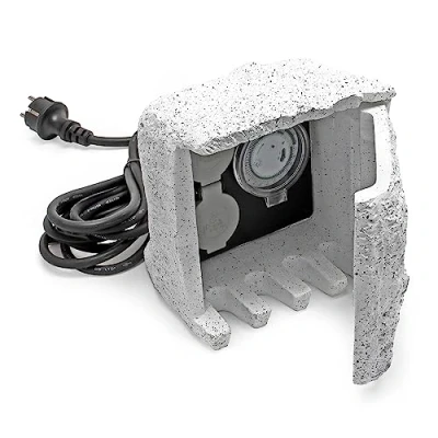 Image de WilTec 2 Multiprises Jardin Usage extérieur Résine synthétique Minuterie IP44 Outdoor Design Pierre 5m