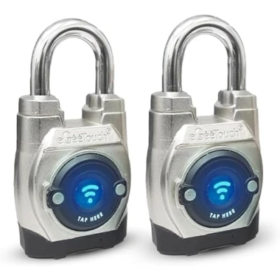 Image de eGeeTouch 5e génération [2023] Cadenas intelligent d&#039;extérieur IP66 résistant aux intempéries Design robuste pour une utilisation commerciale, Bluetooth + NFC (anse courte) Lot de 2