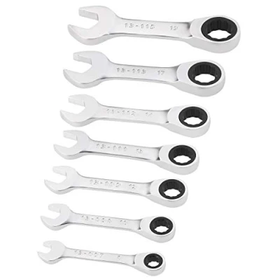 Image de Stanley Fmmt82900 0 Clés Mixtes Courtes À Cliquet Gamme FatMax Fourche Inclinée 15 Avec Système &quot;Anti Slip&quot; Œil Orienté Angle De Reprise Étui Rangement Compact Jeu 7 Pièces