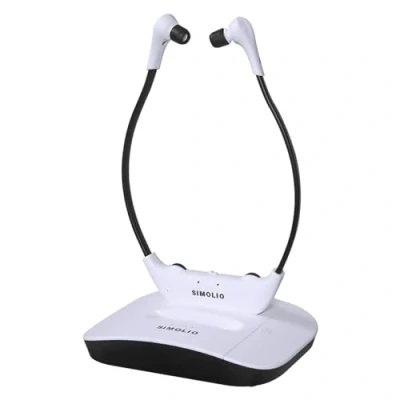Image de SIMOLIO SM 824D1 2,4 GHz Casque TV sans Fil avec émetteur, Audio pour Television, Batterie de Rechange, Clarté des Dialogues, Ambient Mode, Optique/RCA/AUX, 100 Pieds, Latence