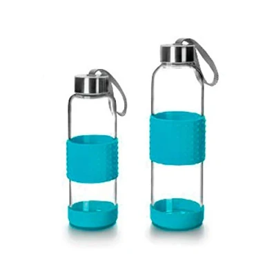Image de Ibili Bouteille en Verre Sky, 500 ml, Bleu, Borosilicate, Réutilisable, Protection Anti Choc
