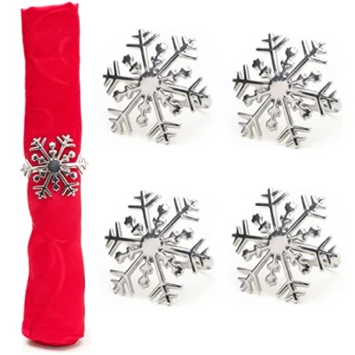 Image de Christmas Concepts® Lot de 4 Ronds Serviette en Argent Porte Serviettes Luxe Noël Décors Table (Arbre) (Flocon Neige)