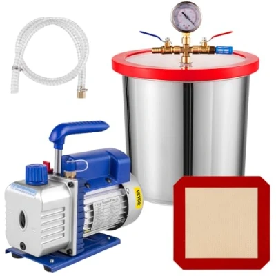 Image de VEVOR Kit Pompe à Vide 85 L/min avec Chambre de 12 L Dégazage Réfrigérant Bruit Réduit Climatisation 1720 tr/min Accessoires pour Démoussage Silicone Époxy Huiles Essentielles