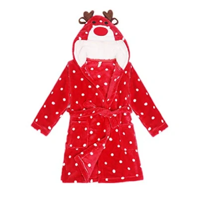 Image de Peignoir de bain unisexe pour bébés garçons et filles 0 à 24 mois en flanelle douce polaire capuche peluche avec visage d&#039;animal bébés, nouveau né, rouge, renne Noël 6 12
