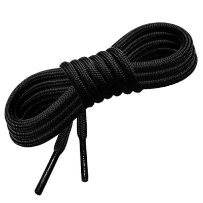Image de GOOD STUFF Lacets pour chaussures en polyester Disponible différentes tailles et couleurs 90 cm 120 blancs, noirs, gris bleu formes plates rondes, Noir , Tondi