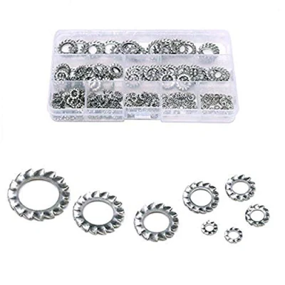 Image de YouU 300 Pièces 304 Dents en Acier Inoxydable Externe étoile Rondelles de Blocage Assortiment Kit Inclus: M2.5 M3 M4 M5 M6 M8 M10 M12