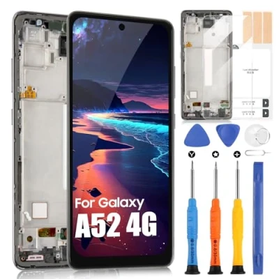 Image de Écran LCD OLED pour Samsung Galaxy A52 4G A525 SM A525F A525M A525F/DS A525M/DS Display Digitizer Touch Screen Assembly avec réparation Kit (noir cadre, 6,5&quot;)