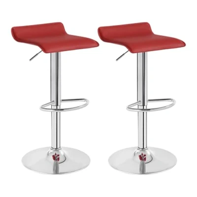 Image de WOLTU BH11bd Tabouret de Bar Lot 2 en Similicuir et Acier chromé,Tabouret réglable Rotatif,Bordeaux