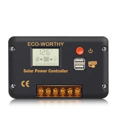 Image de ECO WORTHY 30A 12V/24V Contrôleur de Charge panneau solaire, régulateur intelligent avec écran LCD, PWM Intégré, Double Port USB, Protection contre les Surcharges pour Batteries