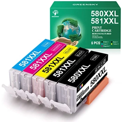 Image de GREENSKY PGI 580 CLI 581 XXL Cartouches d&#039;encre compatibles pour Canon Cartouche PIXMA TS8350 TS8250 TS6350 TS6351 TS6250 TS6251 TS6150 TS6151 TR7550 TS705 (5 Pack)