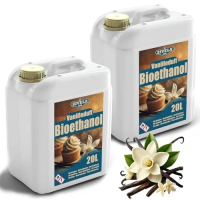 Image de bioéthanol 96,6 % 40 l Alcool bio Parfum vanille 2 x 20 pour cheminée, cheminée de table, au Combustion propre, sans fumée, flamme vive