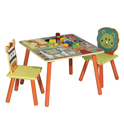 Image de WOLTU 1 Table d&#039;enfant + 2 chaises Ensemble de Meubles pour Enfants Motif Animaux Cartoons Animation d&#039;âge préscolaire, SG006